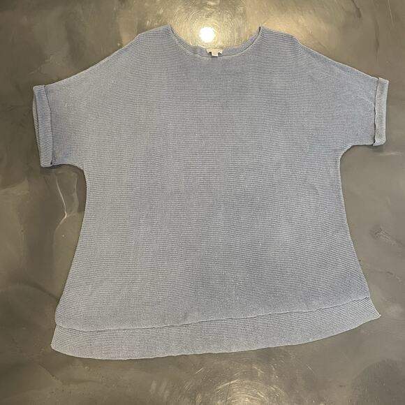 J Jill Sweater Womens Size XL Dusty Blue Ribbed Knit Short Sleeve Linen Blend - Picture 1 of 6